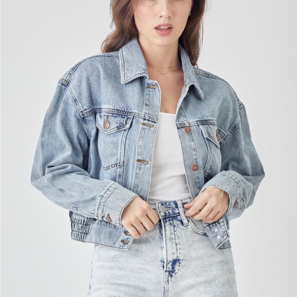 SOLD OUT RISEN Full Size Button Down Cropped Denim Jacket - Picture 5 of 6